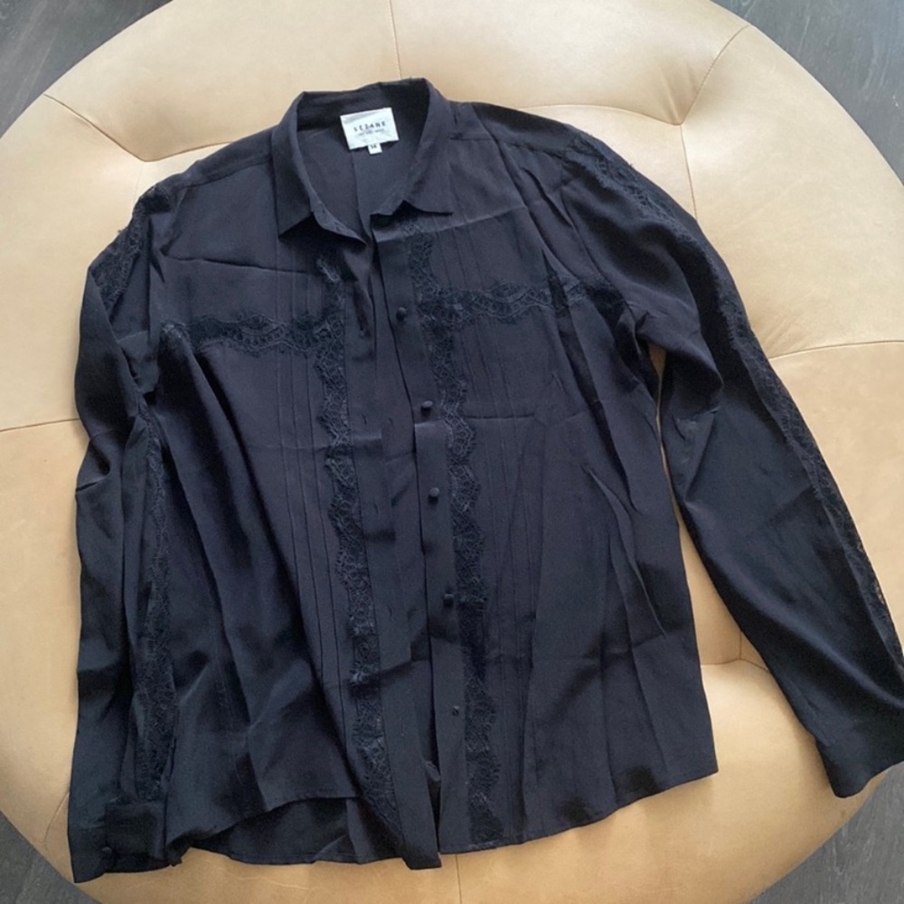 Sezane black lace silk shirt